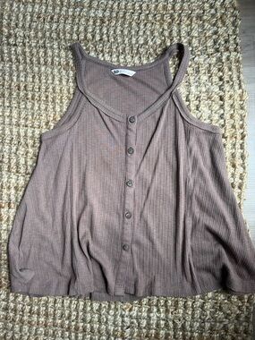 SO Button-Front Ribbed Tank in Taupe